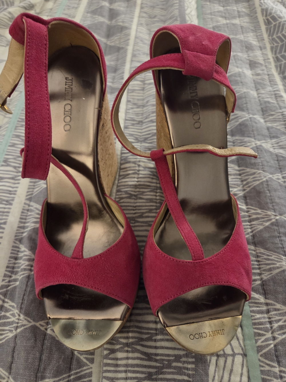 Jimmy Choo Pink Suede Wedge Sandals Women's Sz 9/40